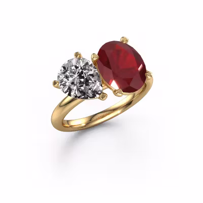 Engagement ring Toi et Moi OVL-PER 585 gold ruby 8x6 mm