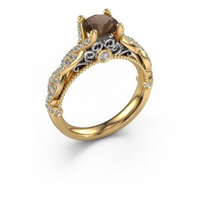 Engagement ring Chantelle 585 gold smokey quartz 6.5 mm