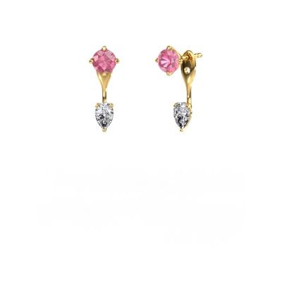 Drop earrings Kate RND-PER 585 gold pink sapphire 5 mm