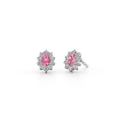 Boucles d'oreilles Leesa 585 or blanc saphir rose 6x4 mm