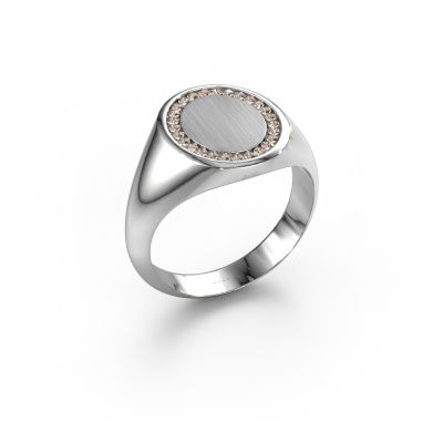 Heren ring Floris Oval 3 585 witgoud bruine diamant 0.203 crt