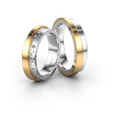 Wedding rings set WH6016LM15E ±5x2.6 mm 14 Carat white gold diamond 0.008 crt