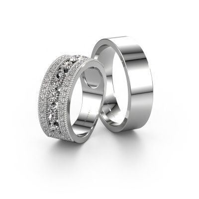Trouwringen set WHR0401LM16AP ±8x2 mm 14 Carat goud diamant 0.10 crt
