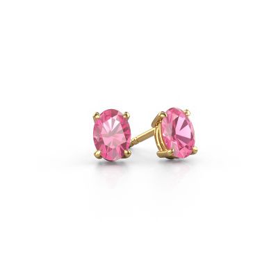 Clous d'oreilles Sam OVL 585 or jaune saphir rose 7x5 mm