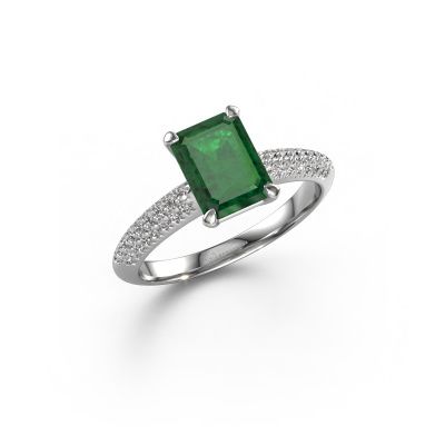 Engagement ring Morane EME 950 platinum emerald 8x6 mm