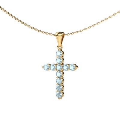 Pendant Cross 585 gold aquamarine 2.5 mm