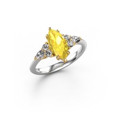 Bague de fiançailles Melani MRQ 585 or blanc saphir jaune 11x5.5 mm
