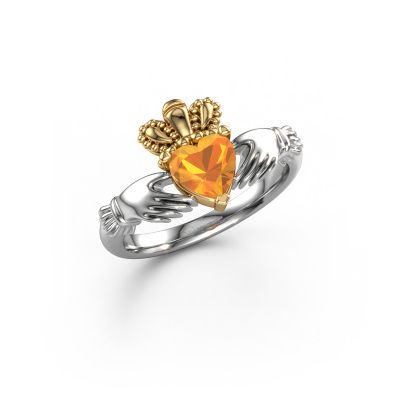 Ring Claddagh 2 585 witgoud citrien 6 mm