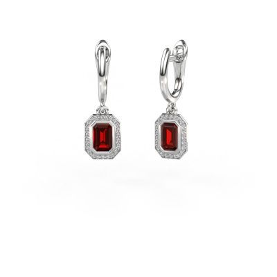 Drop earrings Noud EME 585 white gold garnet 6x4 mm