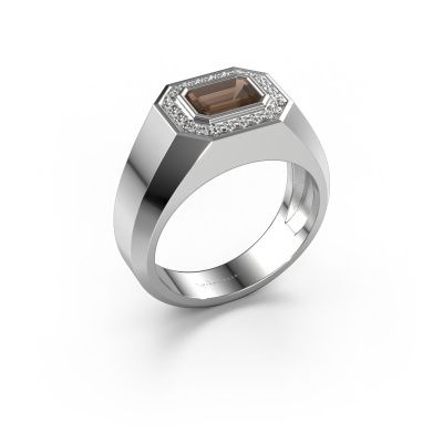 Men's ring Dylan 2 585 white gold smokey quartz 7x5 mm