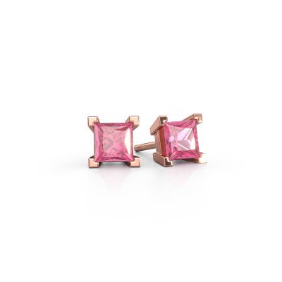 Clous d'oreilles Ariane 585 or rose saphir rose 5 mm