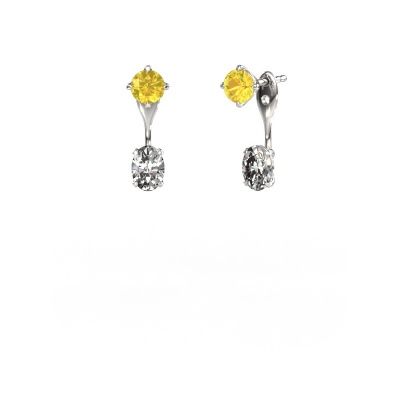 Pendants d'oreilles Kate RND-OVL 950 platine saphir jaune 5 mm
