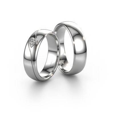 Wedding rings set WH0168LM36AP ±6x1.7 mm 14 Carat white gold diamond 0.008 crt