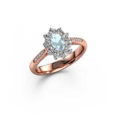 Bague de fiançailles Leesa 2 585 or rose aigue-marine 6x4 mm