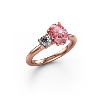 Engagement ring Toi et Moi OVL-RND 585 rose gold pink lab grown diamond 8x6 mm