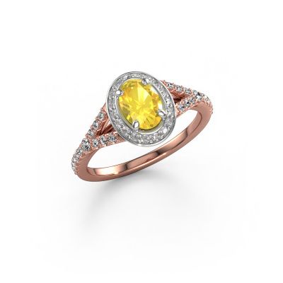 Bague de fiançailles Pamela OVL 585 or rose saphir jaune 7x5 mm