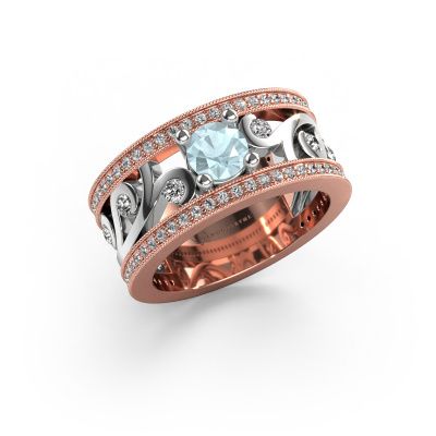 Bague Sanne 585 or rose aigue-marine 5 mm