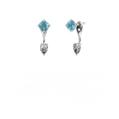 Pendants d'oreilles Kate RND-PER 950 platine topaze bleue 5 mm