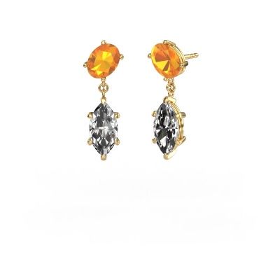 Pendants d'oreilles Toi et Moi OVL-MRQ 585 or jaune citrine 8x6 mm