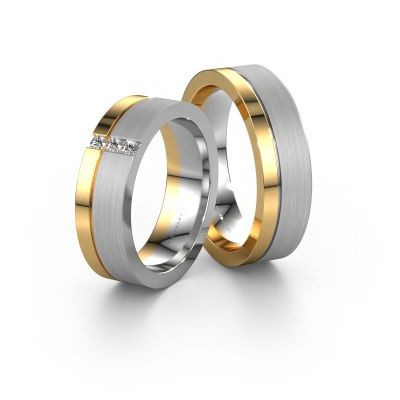 Trouwringen set WH0327LM16BPM ±6x2 mm 14 Carat witgoud diamant 0.03 crt