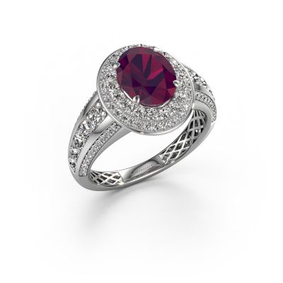 Bague de fiançailles Nancie 585 or blanc rhodolite 9x7 mm