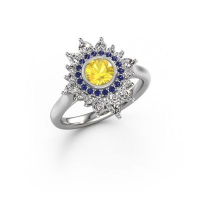 Bague de fiançailles Tianna 585 or blanc saphir jaune 5 mm