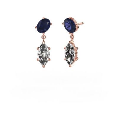 Pendants d'oreilles Toi et Moi OVL-MRQ 585 or rose saphir 8x6 mm