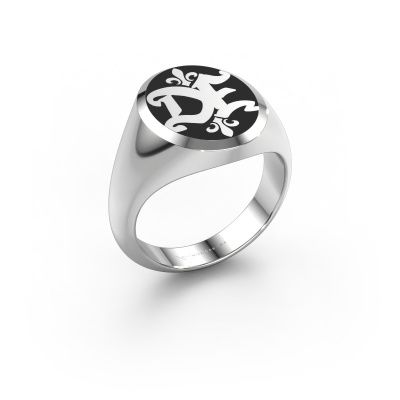 Bague monogramme Xandro Emaille 585 or blanc émail noir
