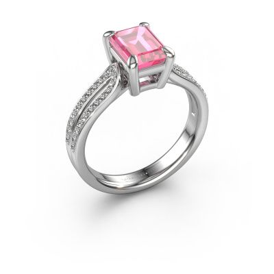 Engagement ring Antonia eme 2 585 white gold pink sapphire 8x6 mm