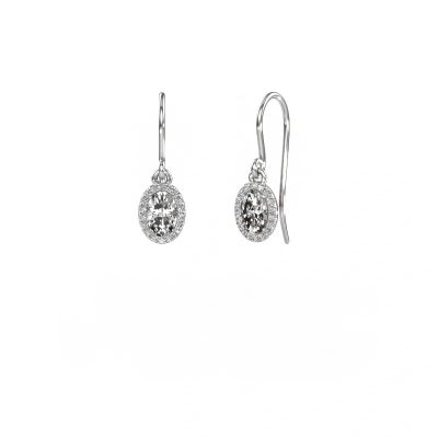 Pendants d'oreilles Seline ovl 585 or blanc zircone 6x4 mm
