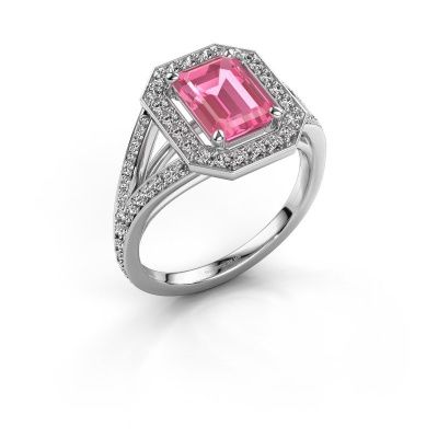 Promise ring Angelita EME 950 platina roze saffier 7x5 mm