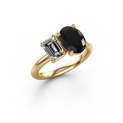 Bague de fiançailles Toi et Moi OVL-EME 585 or jaune diamant noir 3.06 crt