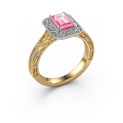 Bague de fiançailles Alice EME 585 or jaune saphir rose 7x5 mm