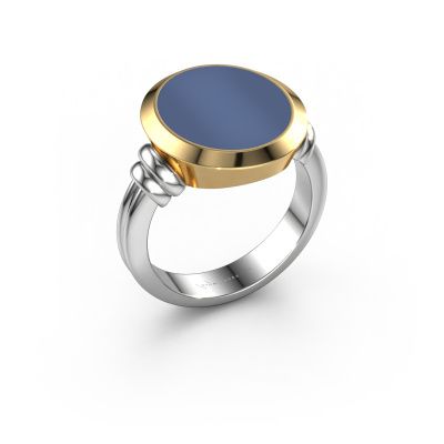 Siegelring Jake 4 585 Weißgold Blau Lagenstein 15x13 mm