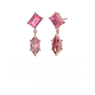 Pendants d'oreilles Toi et Moi EME MRQ 585 or rose saphir rose 8x6 mm