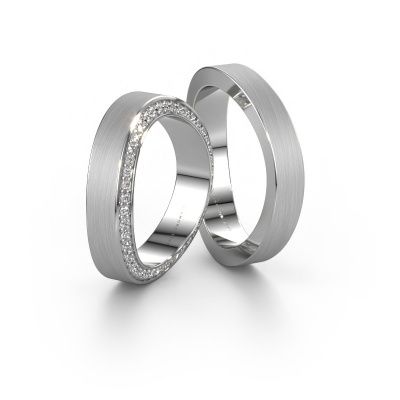 Wedding rings set WH2027LM37CM ±7x2.2 mm 14 Carat white gold diamond 0.008 crt
