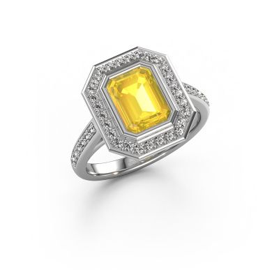 Engagement ring Noud 2 EME 950 platinum yellow sapphire 8x6 mm