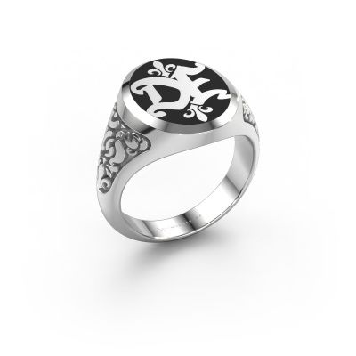 Bague monogramme Brian Emaille 585 or blanc émail noir