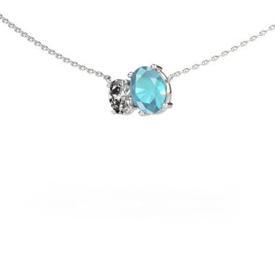 Pendant Toi et Moi OVL OVL 585 white gold blue topaz 8x6 mm