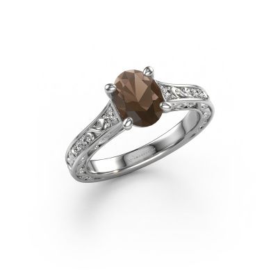 Bague de fiançailles Mallory ovl 950 platine quartz fumé 8x6 mm