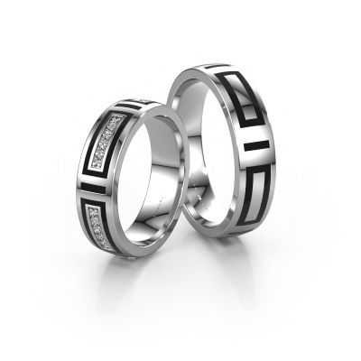 Wedding rings set WH2228LM25A ±0.20x0.07 in 14 Carat white gold black enamel 1 mm