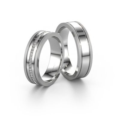 Wedding rings set WH0404LM16APM ±6x1.7 mm 14 Carat white gold diamond 0.402 crt