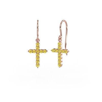 Pendants d'oreilles Cross 585 or rose saphir jaune 2 mm