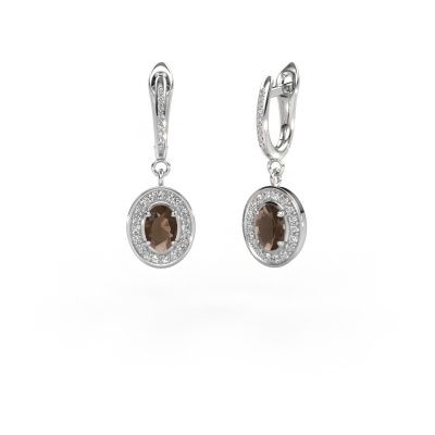 Drop earrings Layne 2 585 white gold smokey quartz 7x5 mm