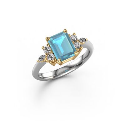 Bague Sade 585 or blanc topaze bleue 8x6 mm