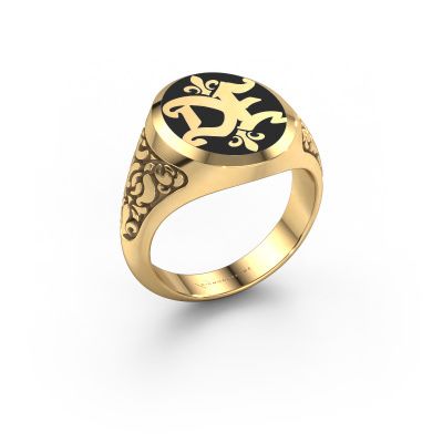 Bague monogramme Brian Emaille 585 or jaune émail noir