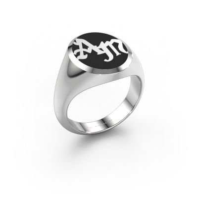 Monogram ring Brad Emaille 585 witgoud