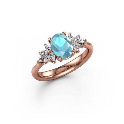 Bague de fiançailles Fiona OVL 585 or rose topaze bleue 8x6 mm