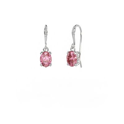 Drop earrings Laurie OVL 2 585 white gold pink lab grown diamond 7x5 mm