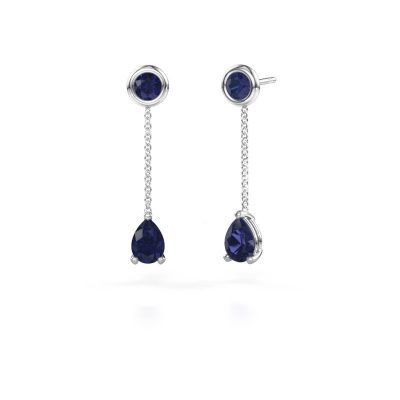 Drop earrings Laurie 3 585 white gold sapphire 7x5 mm